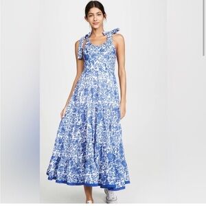 Free People Kikas Printed Maxi Dress in Floral Blue Combo Medium